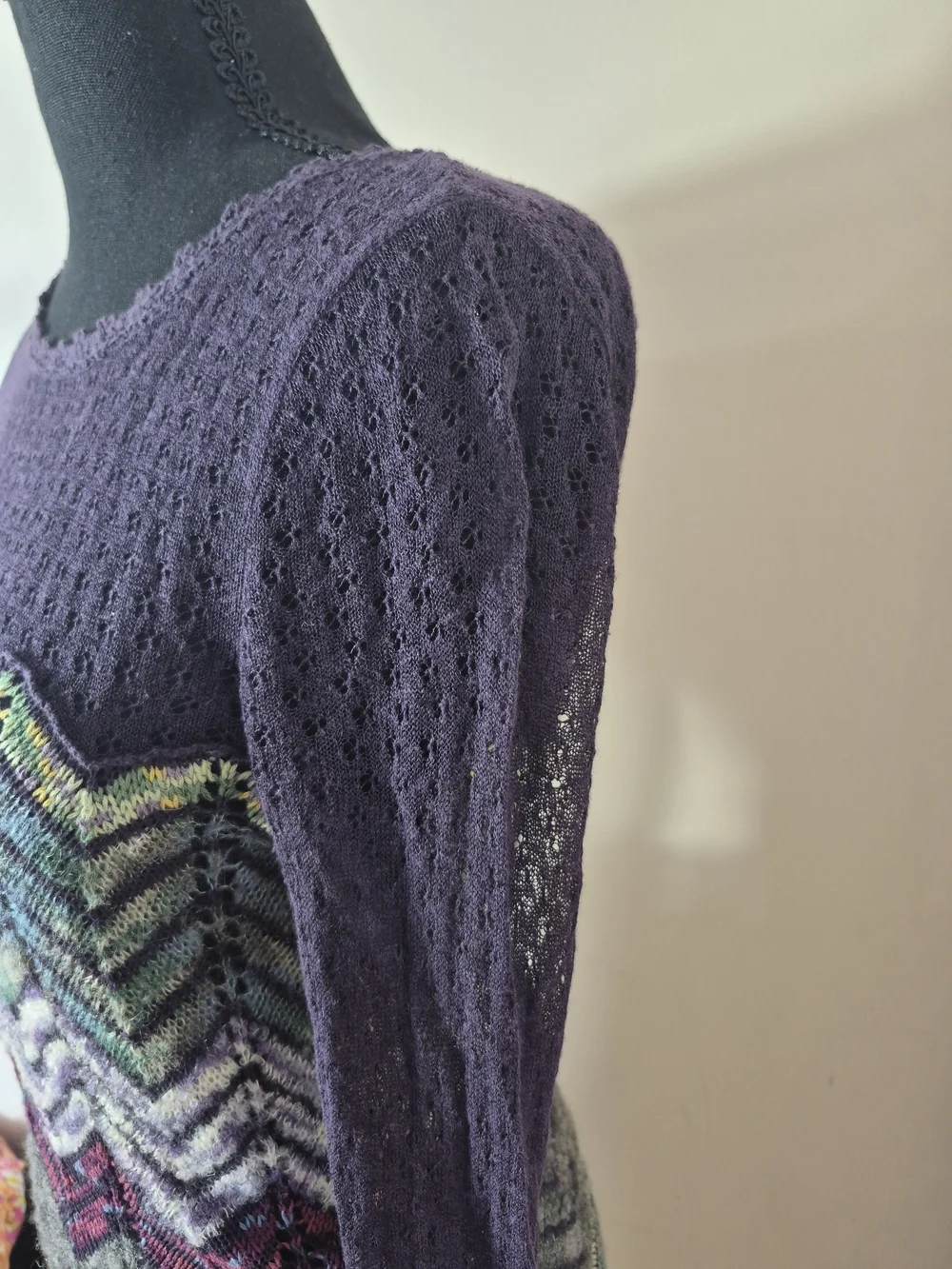 Free People Dress Womens XS Crochet Knit Chevron Bell Sleeve Scoop Back